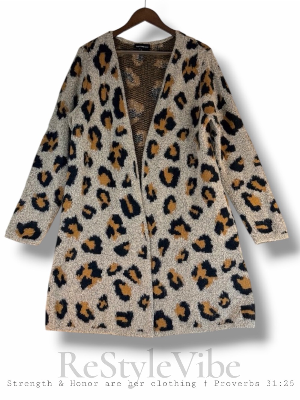 FORTUNE + IVY Women’s Size XL Sweater Cardigan Long Leopard Animal Print SOFT